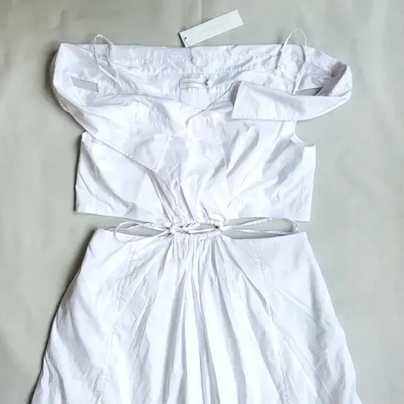 NWT$500 Jonathan Simkhai White Ansley Off-The-Shoulder Shirt Midi Dress Sz Large - Picture 8 of 16